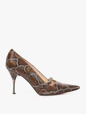 Escada AW15 Runway Brown Snake-Embossed Pointed-Toe Pumps